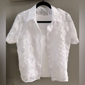 Alfred Dunner White Notched Collar Button Down Blouse